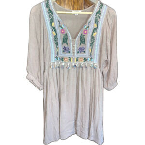Umgee Boho Dress Embroidered Floral Prairie Flowy Tunic Style Fairy Colorful S
